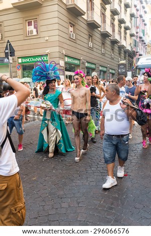 NAPLES, ITALY- ULY 11:Some participants in Gay Pride every year brings together thousands of gay people and not to claim the rights to sexual freedom and against homophobia on  july 11, 2015 in Naples