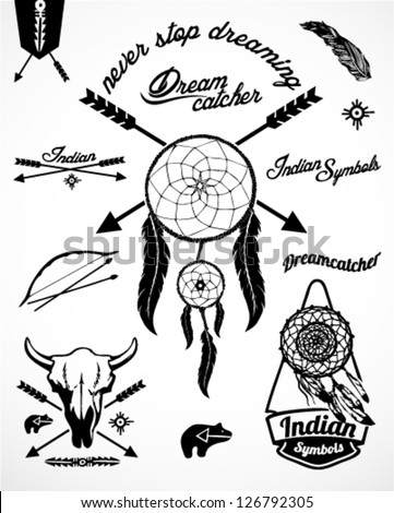 Vintage Indian Collection With Dream Catcher And Arrows Stock Vector ...