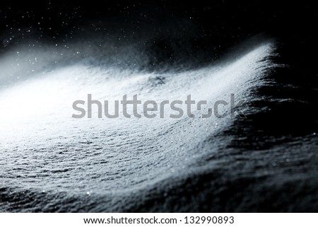 Shiny snow at night during a snow storm