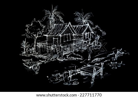 Pencil sketch of Thai house