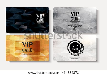 Set of VIP gold cards with polygonal textured background