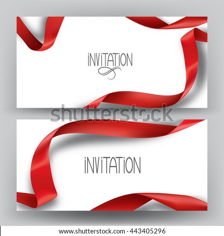 Elegant invitation banners with silk red ribbons