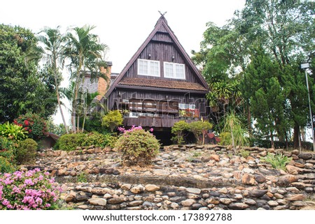 A triangular roof A Frame house on Doi Inthanon, Chiang Mai, Thailand.