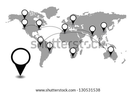 World map with black location pointers vector