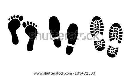 Shoe and bare foot print set