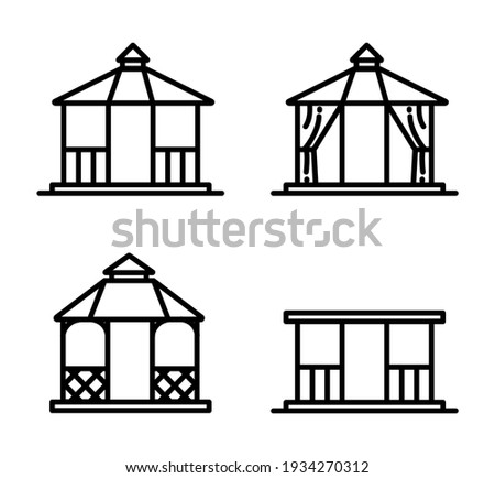 Thin line style gazebos and garden constructions vector set