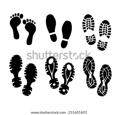 Shoes and bare foot print set vector