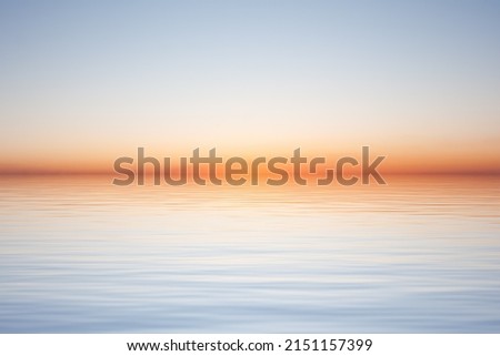 Clear morning blue sky over water surface with waves, simple beautiful sunrise or sunset calm blue landscape, natural background, 3d illustration 商業照片 © 