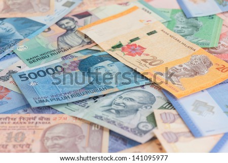 Asian currencies background of India, Indonesia and Malaysia