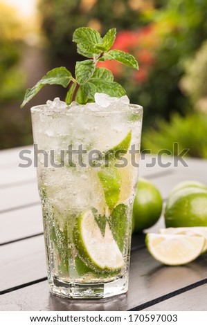 Mojito a Cuban cocktail made with cuban rum, lime, sugar and a splash of soda