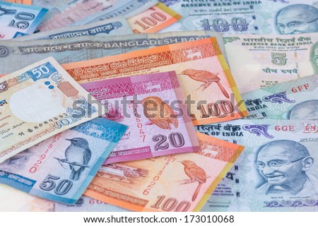 South Asian currencies of  India, Bangladesh and Sri Lanka