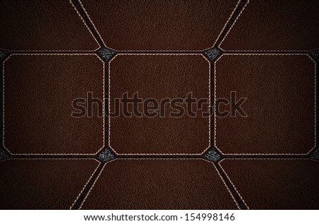 brown leather background or grain pattern sepia texture, nine badges with white seam on black grainy backdrop