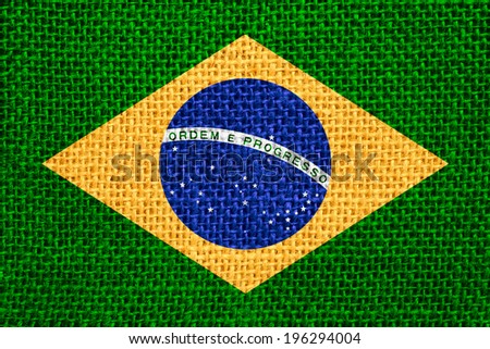 flag of Brazil or Brazilian banner on linen background