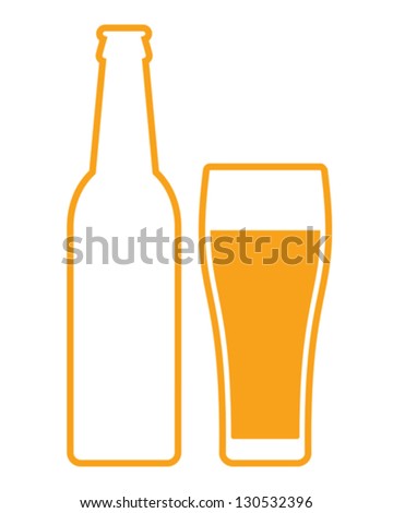 Beer bottle and glass - vector illustration