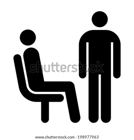Seating and standing man. Waiting room symbol isolated on white background 商業照片 © 