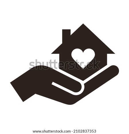 House with heart, caring hand vector sign. Home care logo isolated on white background