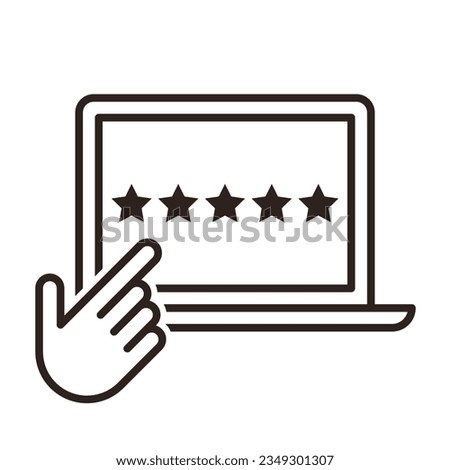 Hand push on star. Selecting favorite. Five star rating icon. Review stars isolated on white background
