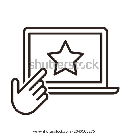 Hand push on star. Selecting favorite. Five star rating icon. Review stars isolated on white background