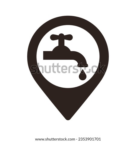 Water tap map pin. Water tap location pin. GPS water tap location symbol for apps and websites isolated on white background