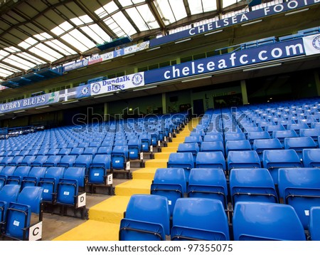 LONDON - JULY 24: Empty seats on a non-match day at the Chelsea FC Stamford Bridge Stadium on July 24, 2011. The stadium capacity is 41,837 making it the eighth largest ground in the Premier League.