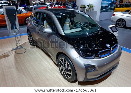 TORONTO-FEBRUARY 14: The futuristic BMW i3 redefines sustainable mobility at the 2014 Canadian International Auto Show on February 14, 2014 in Toronto