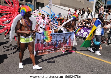 TORONTO - JULY 04: Black Coalition for Aids Prevention marches in Pride parade in Toronto, July 04, 2010
