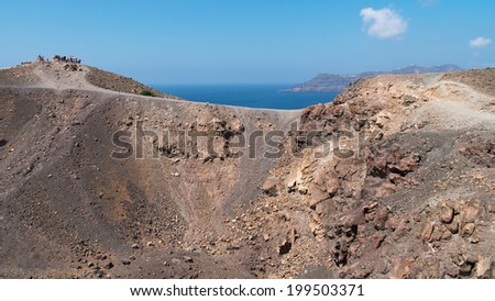 Crater of volcano Nea Kameni in Santorini, Aegean Islands, Greece.