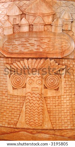 Detail of an old ceramic drawing on a chief house - Cameroon - Africa - Vertical Panorama.
