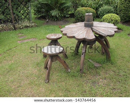 wooden lawn chairs in the garden