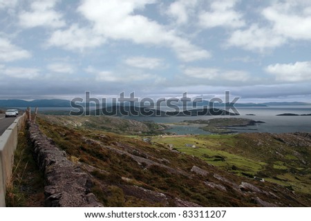 ring of kerry drive scenic view in kerry ireland of fields coastline and islands
