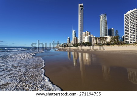 View of Surfers Paradise from beach on Queensland\'s Gold Coast