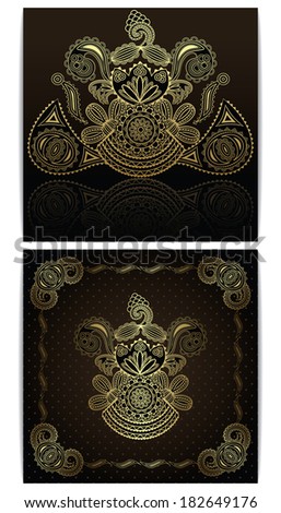 Set of two cards. Elegant floral design. Dark background. Can be used as invitation. Raster copy of illustration