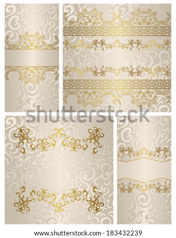 Set of vintage seamless backgrounds with decorative borders. Seamless floral wallpaper . Raster version of illustration