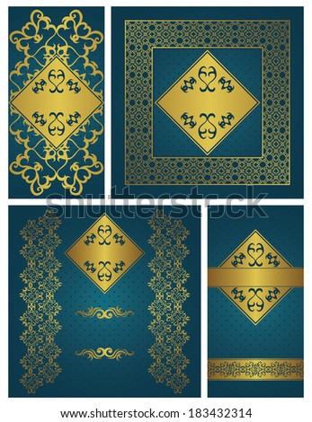 Set of cards. Vintage seamless background with polka dots. Vintage frame. Luxury design. Raster version of illustration