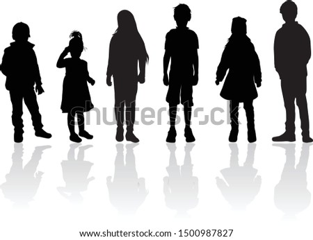 Vector silhouette of children on white background.