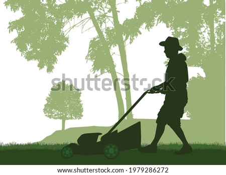 Man Mowing Lawn . Conceptual illustration.	