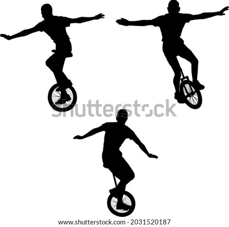 male on unicycle silhouettes - vector illustration