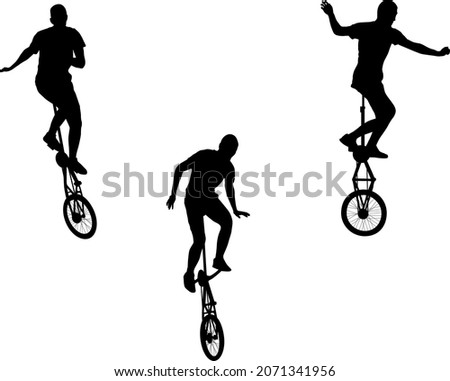 man on unicycle silhouettes - vector illustration