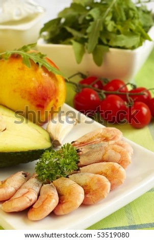 Fresh products on green cloth for meal preparation