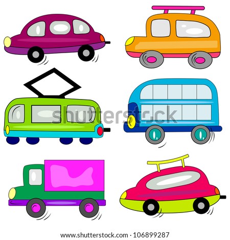 Cartoon Car Auto Icons Set. Transport Vehicle Collection Stock Vector ...