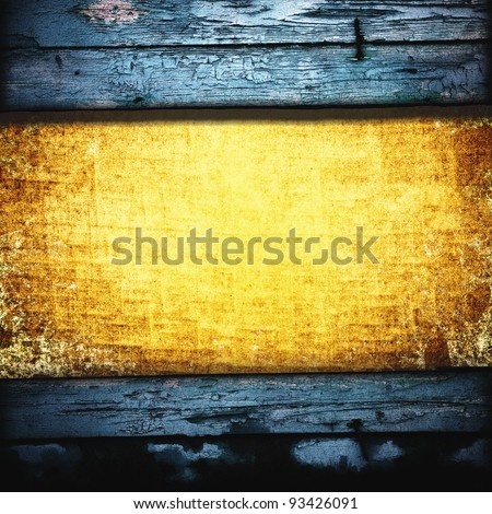 Background in style grunge. It is an old yellow paper framed with wooden boards
