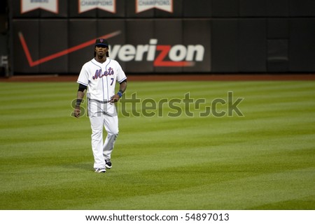 QUEENS, NEW YORK - MAY 27:Jose Reyes walking across Mets Citi Field Park stadium in Queens, New York, as the baseball game against the Phillies is about to start on May 27, 2010.