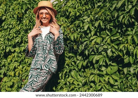 Similar – Image, Stock Photo Woman near green bushes