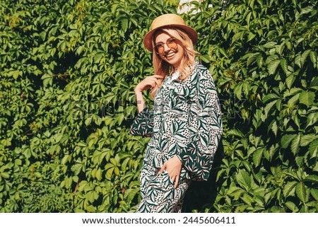 Similar – Image, Stock Photo Woman near green bushes