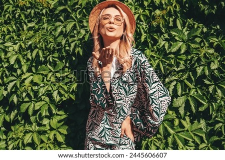 Similar – Image, Stock Photo Woman near green bushes