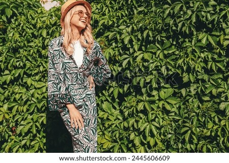 Similar – Image, Stock Photo Woman near green bushes