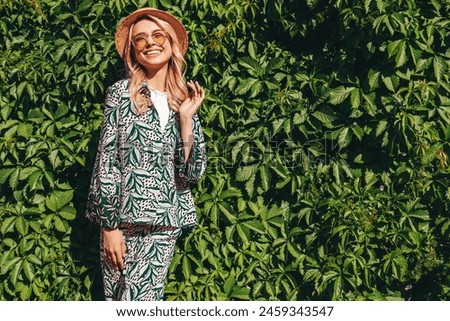 Similar – Image, Stock Photo Woman near green bushes