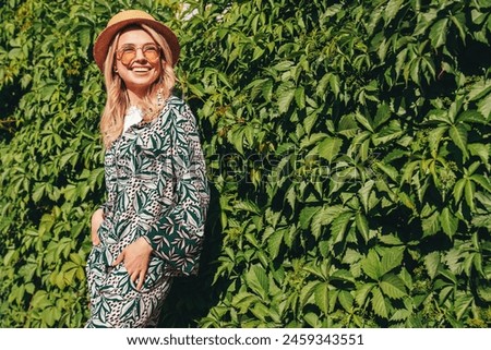 Similar – Image, Stock Photo Woman near green bushes