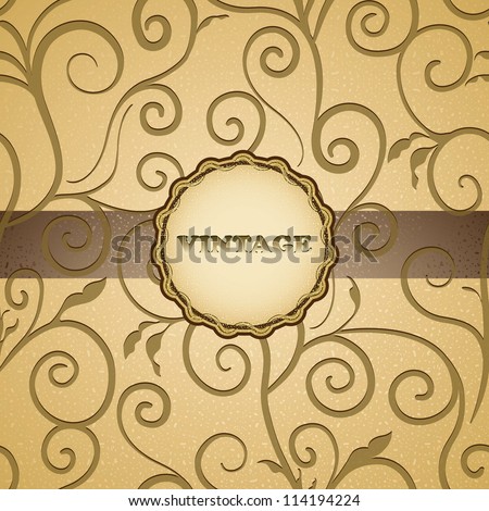 Vintage floral frame on elegant luxury golden floral texture