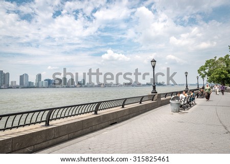 NEW YORK CITY - JULY 13: View on Jersey City on July 13, 2015 in New York. Jersey City is the second-most populous city in the U.S. state of New Jersey.